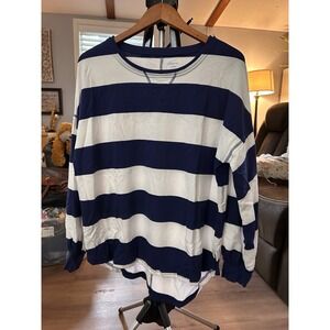 Crown & Ivy Long Sleeve T-shirt Navy & White